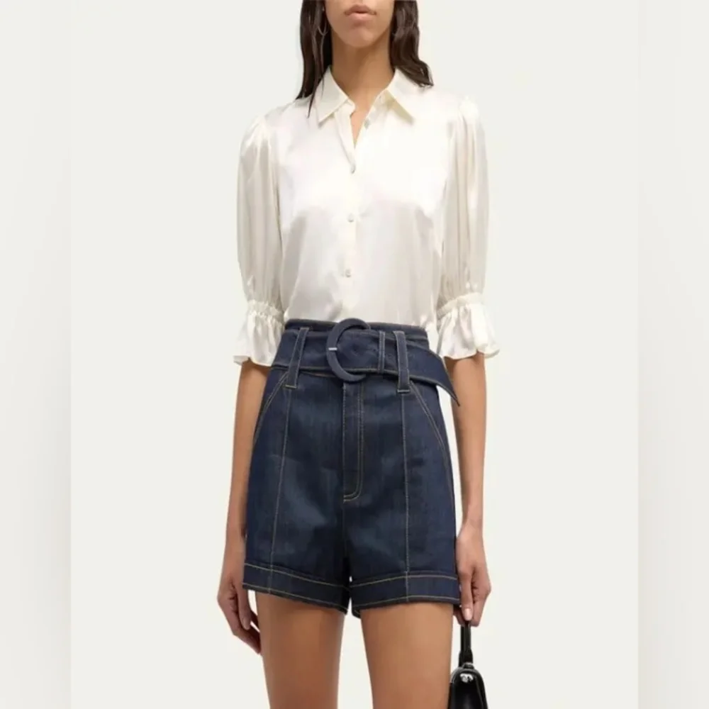 Cinq à Sept Silk Fiona Satin Cinched Sleeve Blouse Top Ivory